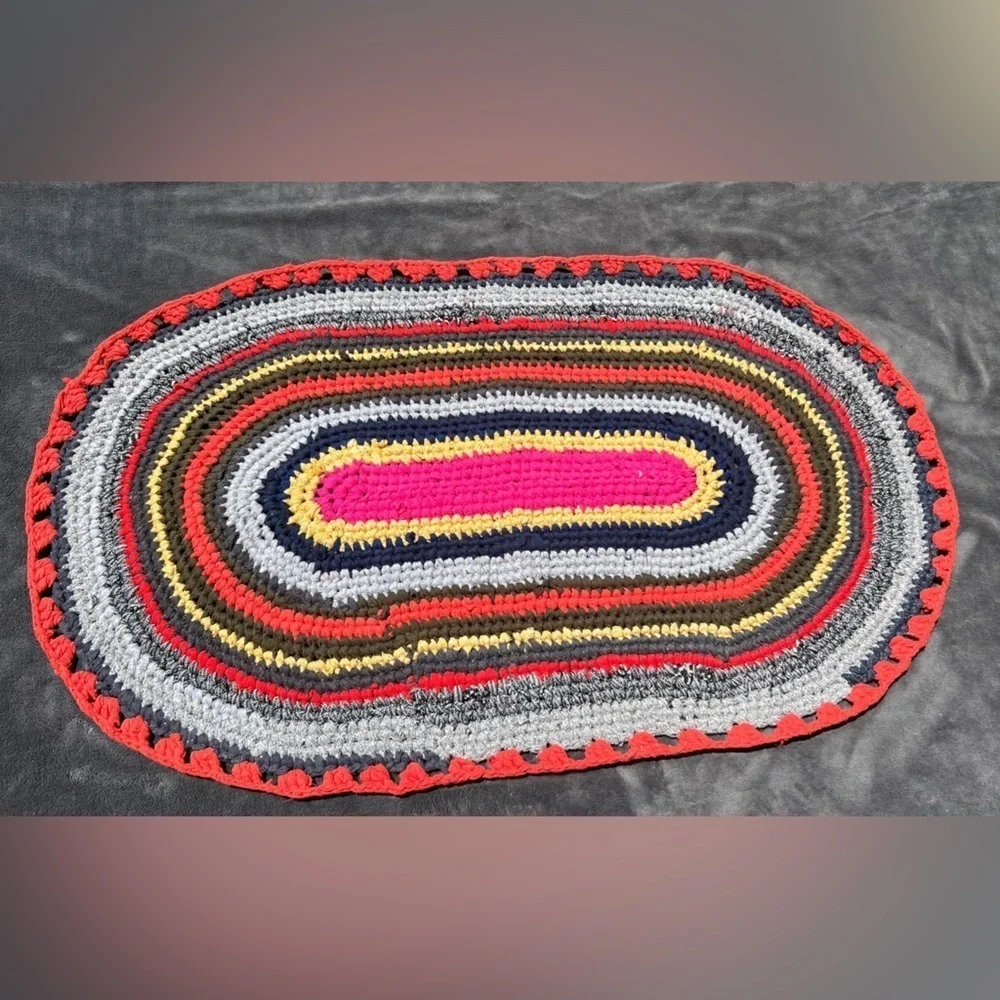 HANDMADE crochet upcycled recycled multicolor colorful bohemian mat 35